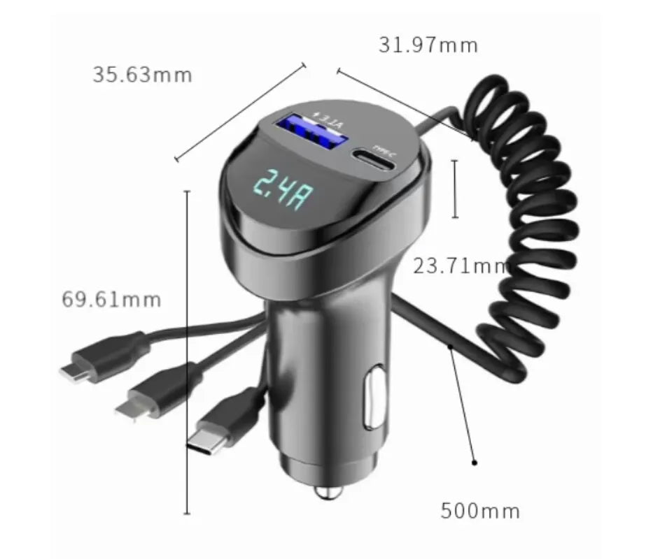 55W 2 Ports USB Fast Car Phone Charger 3.1A