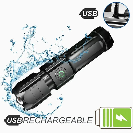 Powerful LED Flashlight Rechargeable USB 18650 Waterproof