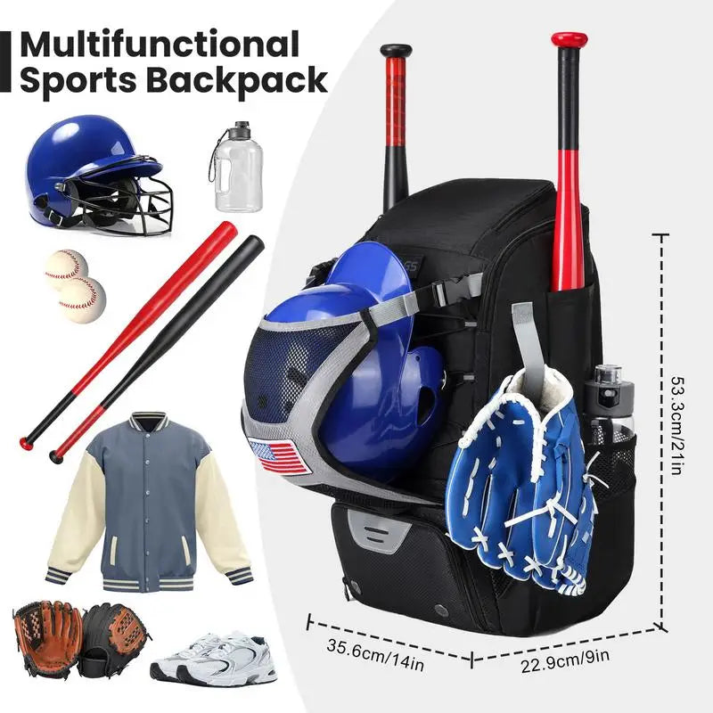 Large Capacity Baseball Softball Bag Hold Helmet 2 Tees Ball Bats Batting Glove Gear