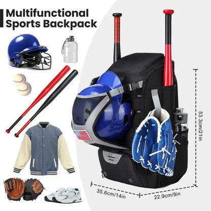 Large Capacity Baseball Softball Bag Hold Helmet 2 Tees Ball Bats Batting Glove Gear