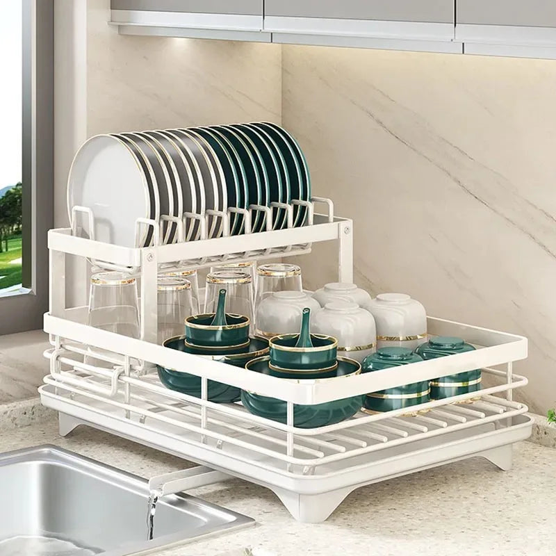 Dish Drying Rack Adjustable Kitchen Plates Organizer