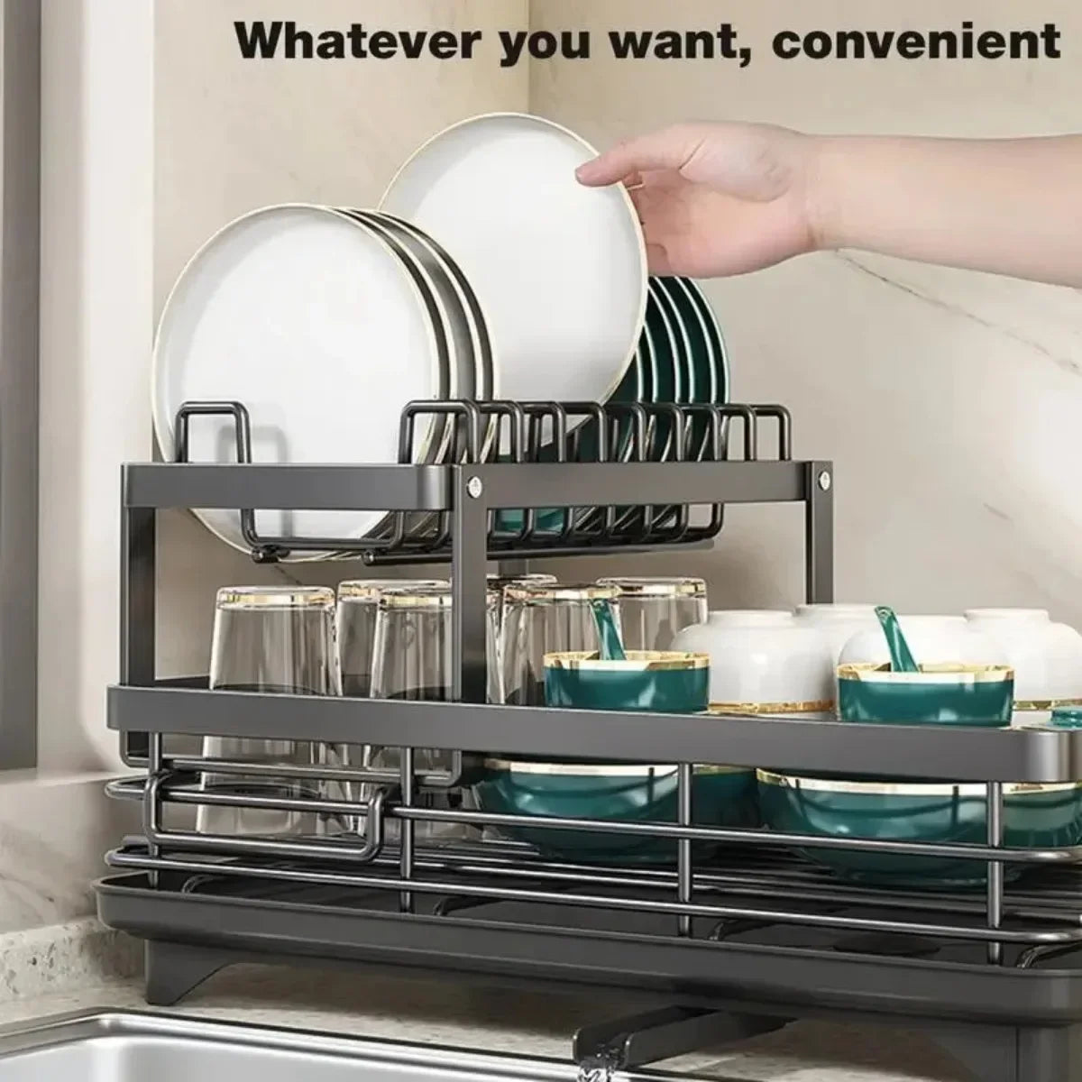 Dish Drying Rack Kitchen Adjustable Stainless Steel 2 Tier Plates