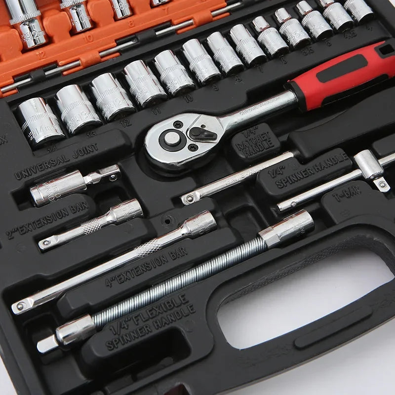 NEW Car Repair Tool Kit 46/53 Piece/Set 1/4-Inch Socket Set Car Repair Tool