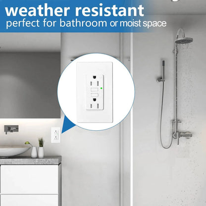 GFCI Outlet 15Amp Weather-Resistant White Wall Socket