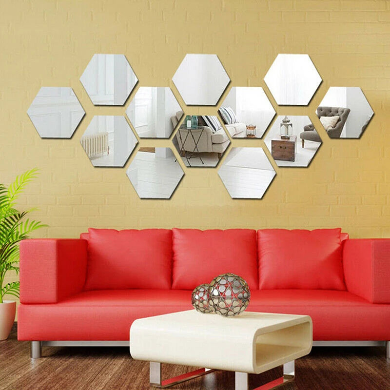 12Pcs Hexagon Mirror Sticker Gold Self