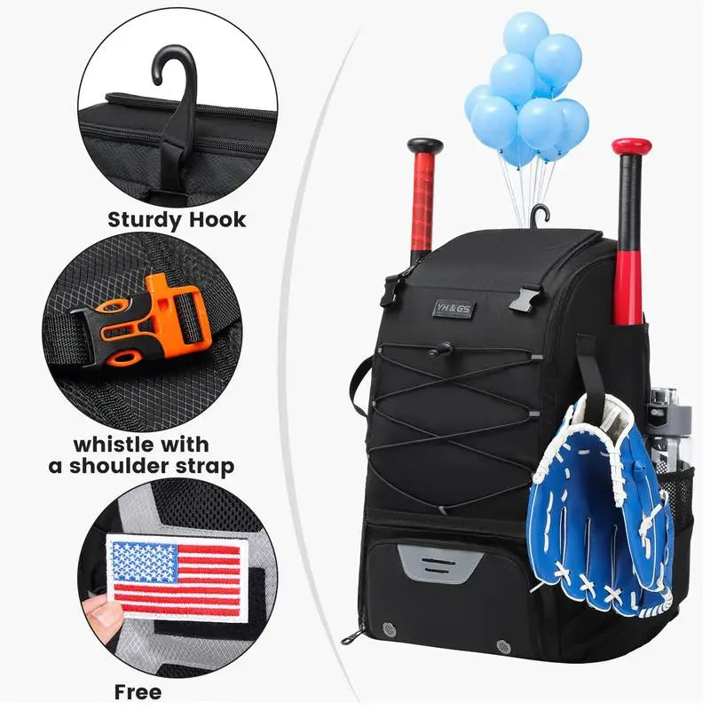 Large Capacity Baseball Softball Bag Hold Helmet 2 Tees Ball Bats Batting Glove Gear