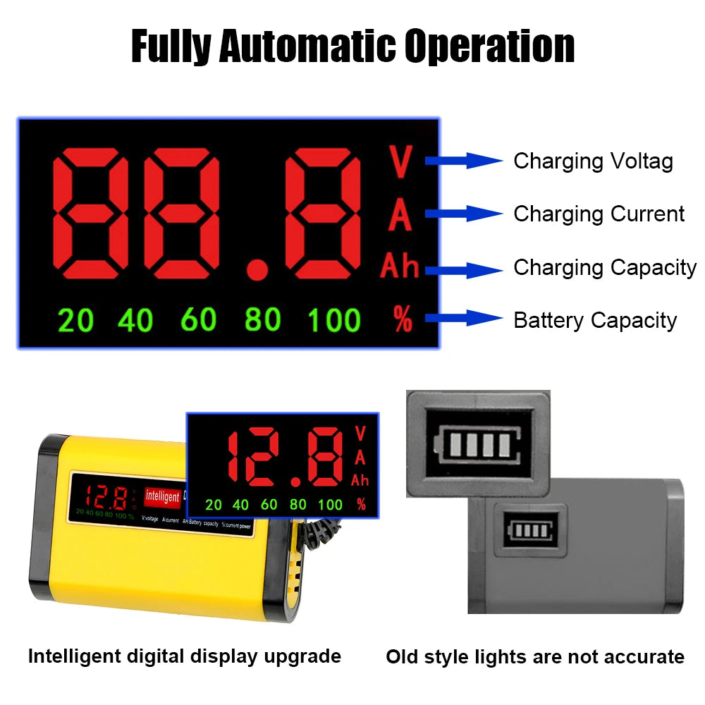 Full Automatic Car Battery Charger Digital LCD Display 2A Fast Charging