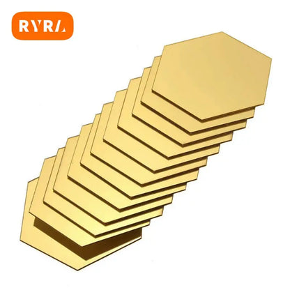 12Pcs Hexagon Mirror Sticker Gold Self