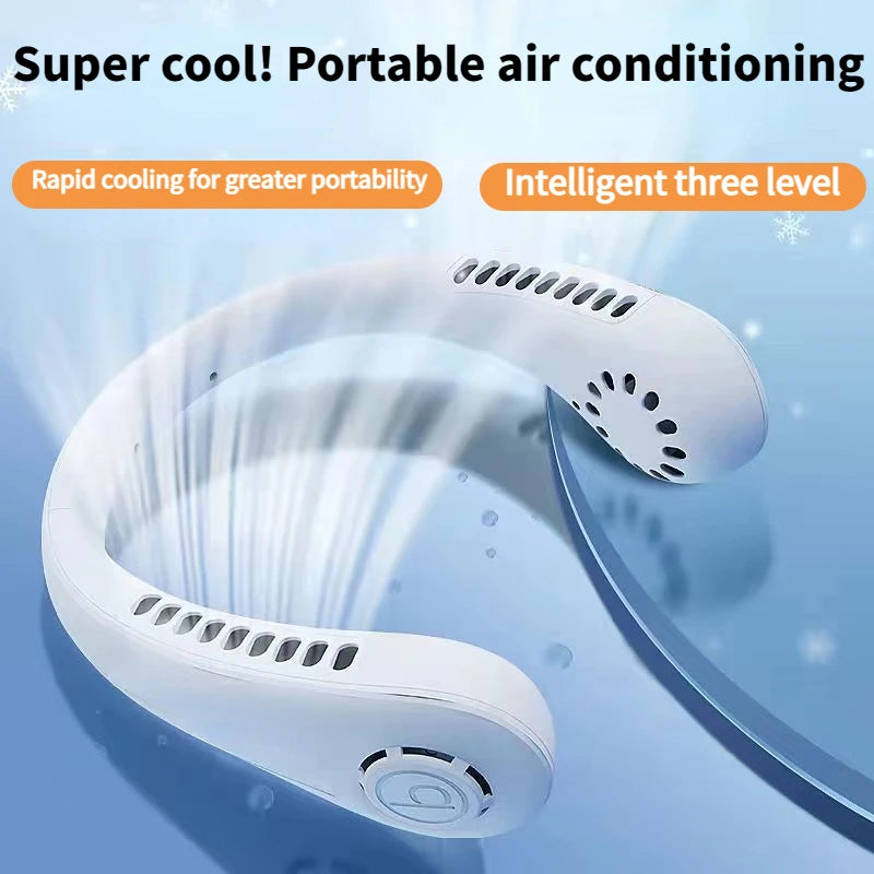 Mini neck less fan, long-lasting silent portable device, USB charging, digital screen, 3-speed