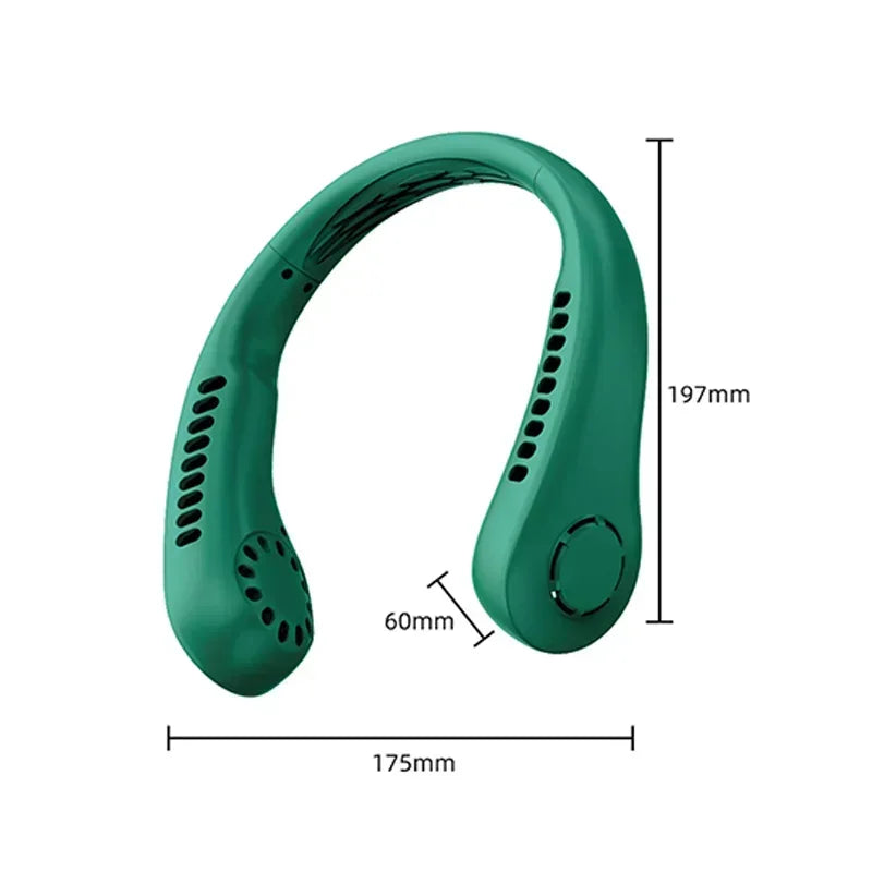 Mini neck less fan, long-lasting silent portable device, USB charging, digital screen, 3-speed